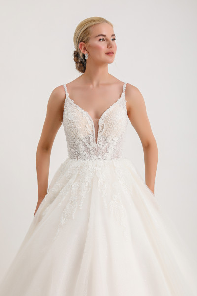 White beaded silk tulle wedding dress TB1469 White beaded silk tulle wedding dress TB1469
