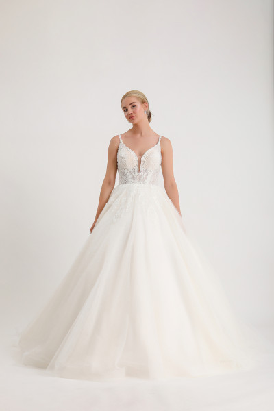 White beaded silk tulle wedding dress TB1469