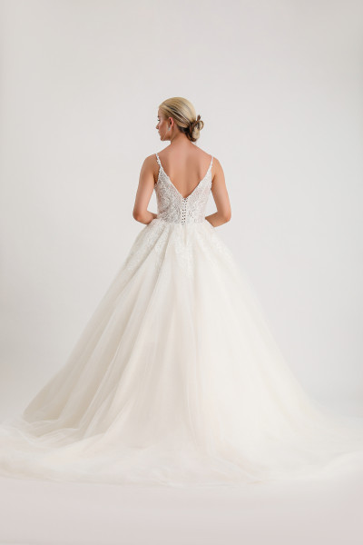 White beaded silk tulle wedding dress TB1469