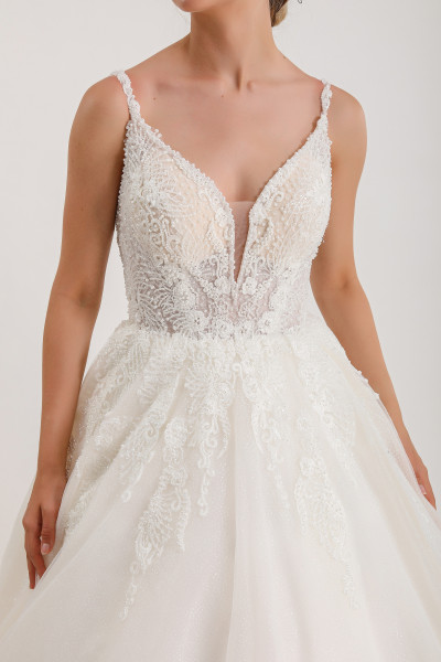 White beaded silk tulle wedding dress TB1469