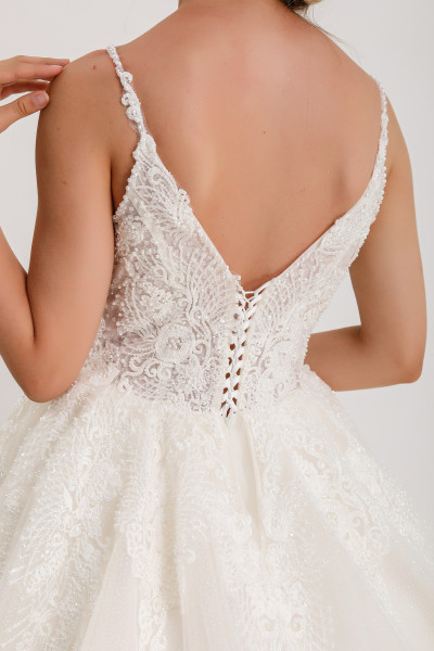 White beaded silk tulle wedding dress TB1469