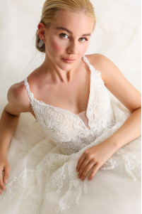White beaded silk tulle wedding dress TB1469