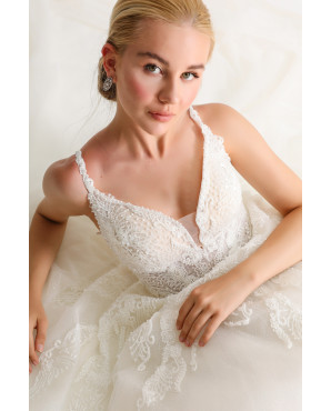White beaded silk tulle wedding dress TB1469