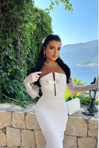Satin bridal gown with bow on the front chest TB1498