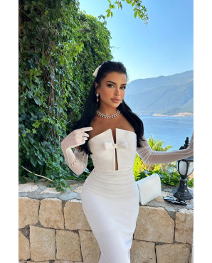 Satin bridal gown with bow on the front chest TB1498