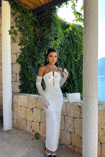 Satin bridal gown with bow on the front chest TB1498