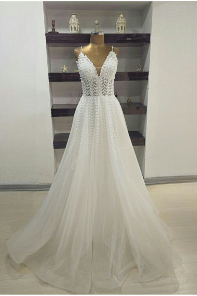 Crystal-embellished spaghetti strap wedding dress TB1412 Crystal-embellished spaghetti strap wedding dress TB1412