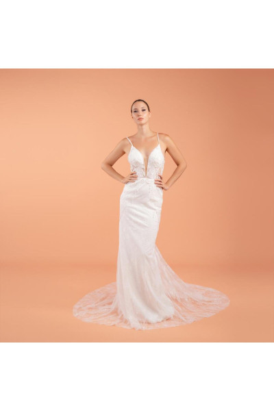 Fish model wedding dress with lace trail TB1460 Fish model wedding dress with lace trail TB1460