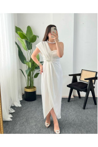 White one-shoulder midi wedding dress TB1534
