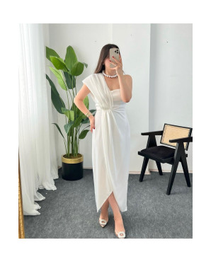 White one-shoulder midi wedding dress TB1534