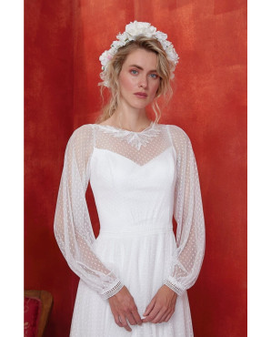 Women's white polka dot tulle wedding dress TB1380