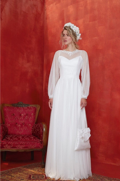 Women's white polka dot tulle wedding dress TB1380