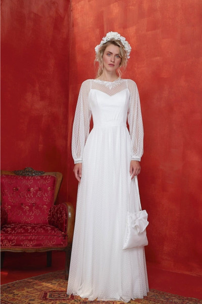 Women's white polka dot tulle wedding dress TB1380