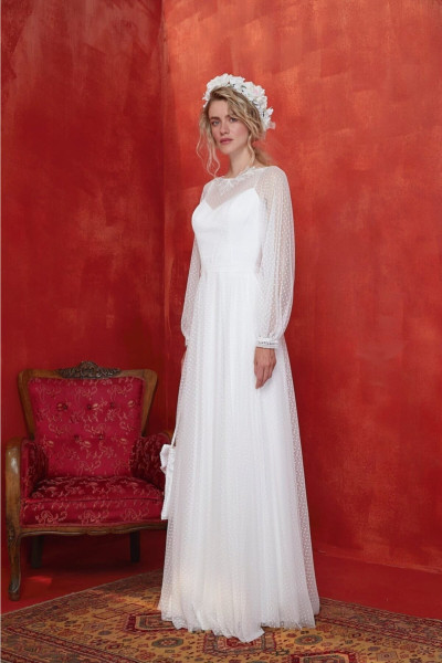 Women's white polka dot tulle wedding dress TB1380