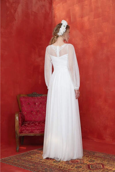 Women's white polka dot tulle wedding dress TB1380