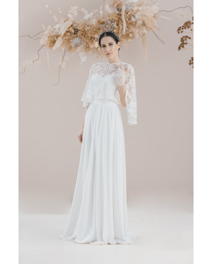 Chiffon Dress with Lace Cape Wedding Dress TB1366