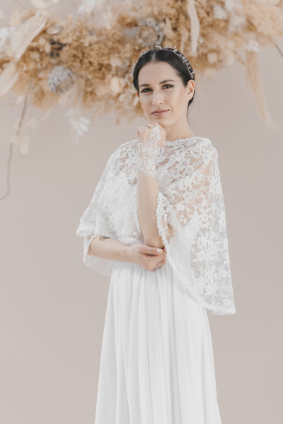 Chiffon Dress with Lace Cape Wedding Dress TB1366