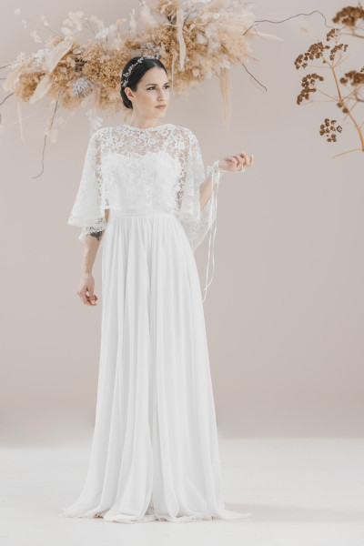 Chiffon Dress with Lace Cape Wedding Dress TB1366