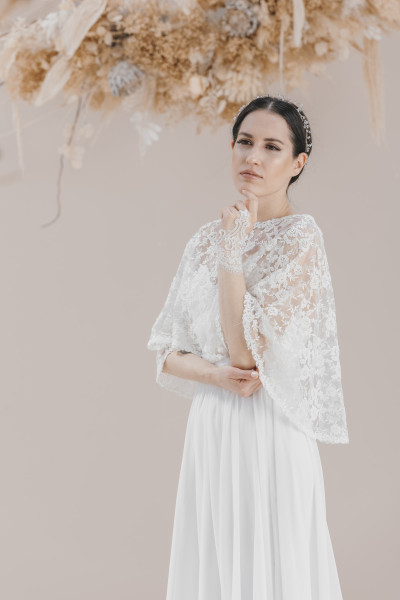 Chiffon Dress with Lace Cape Wedding Dress TB1366