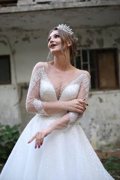 Wedding dress with stone guipure TB1441